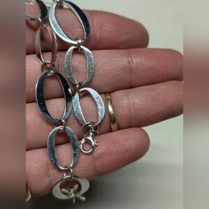 Silver Modern Chain Bracelet 925 Ring Hoops